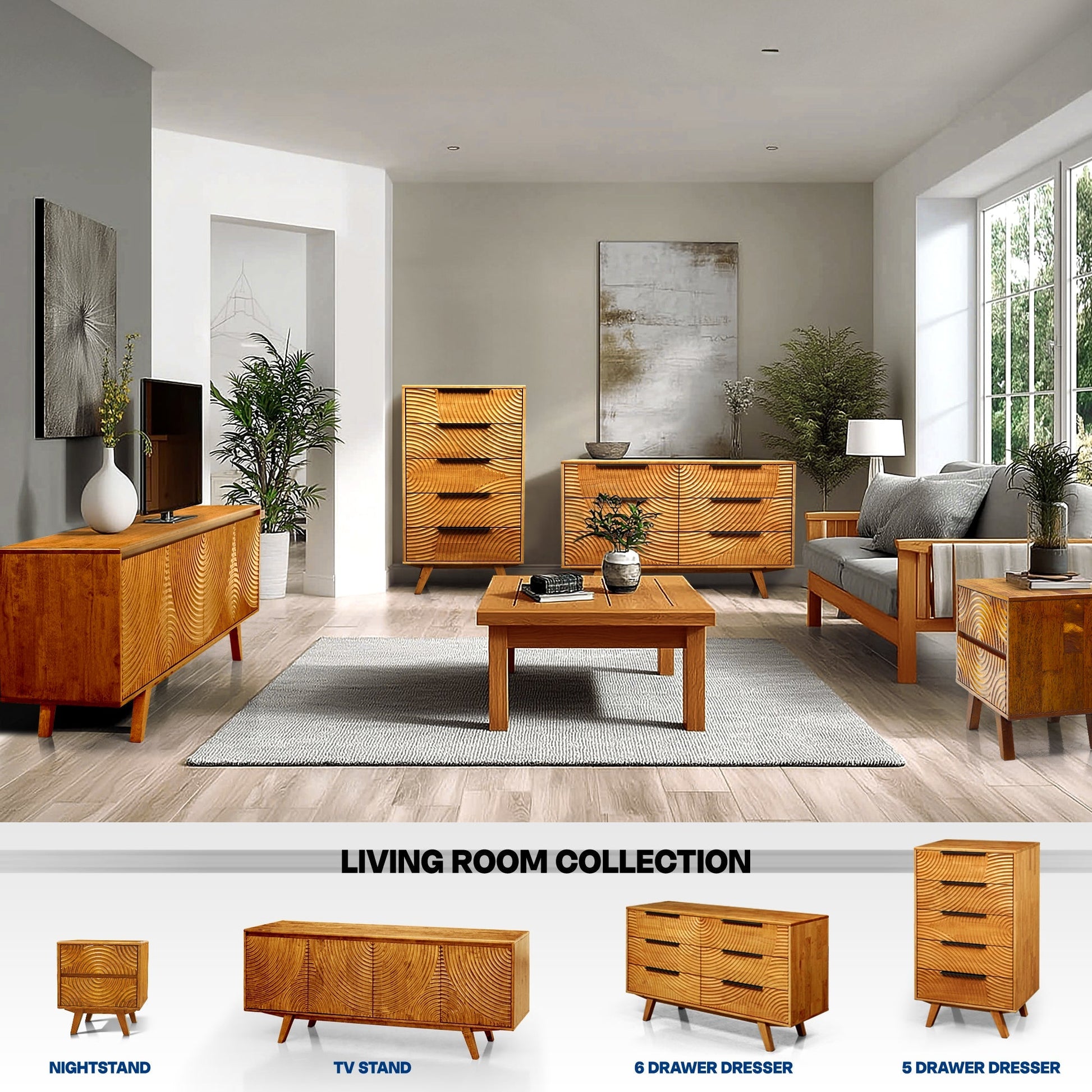 Acacia Harmony Dresser with 5 Drawers Megsu