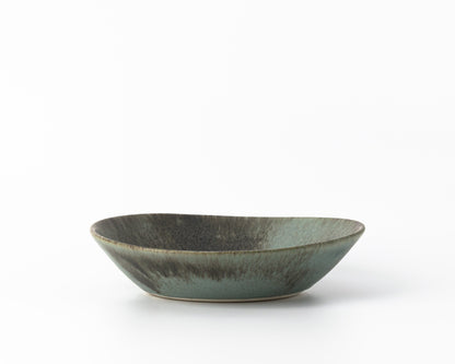 Haand Large Ripple pasta bowl in concrete finish with textured green and gray glaze