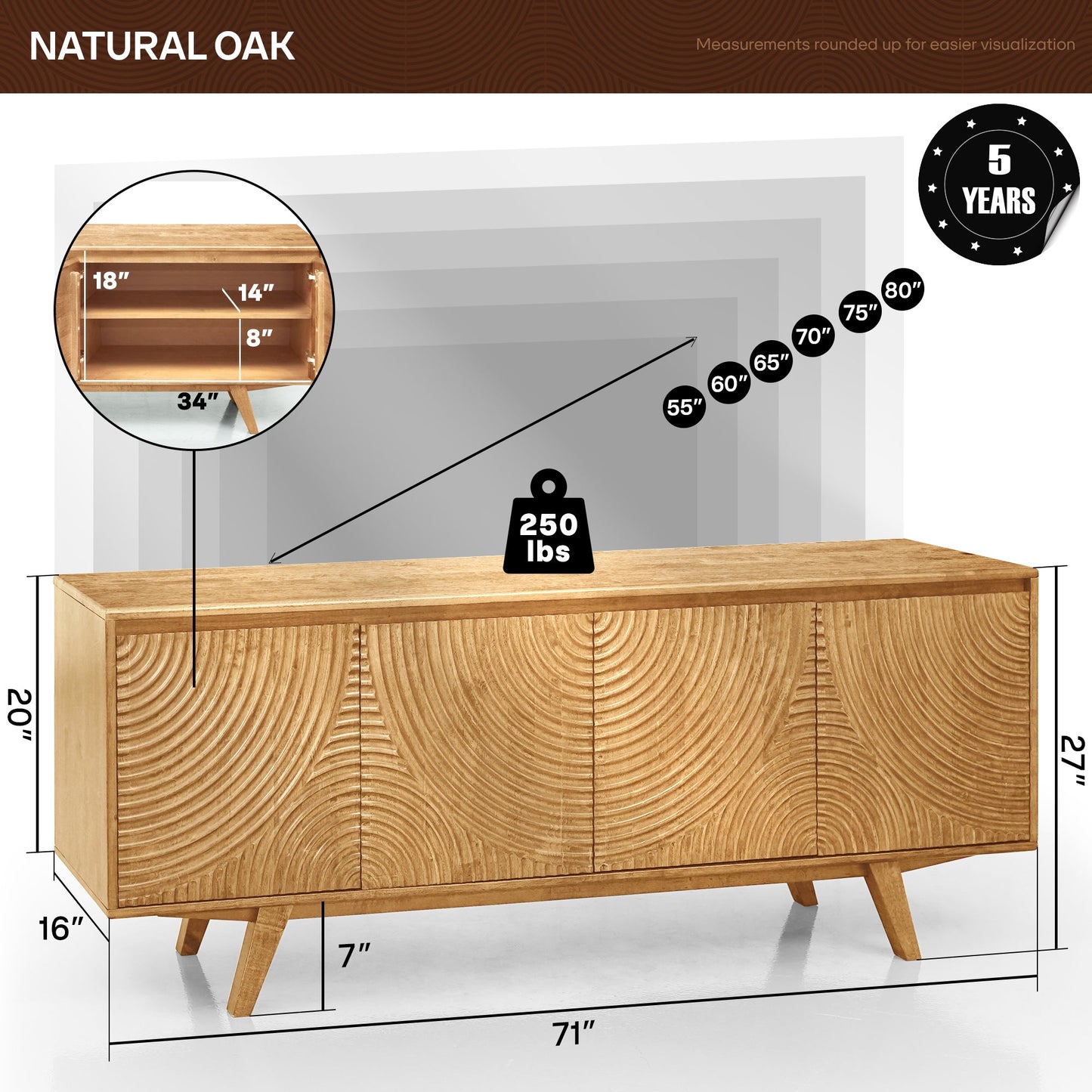 Acacia Harmony TV Stand with Storage for TVs up to 80"