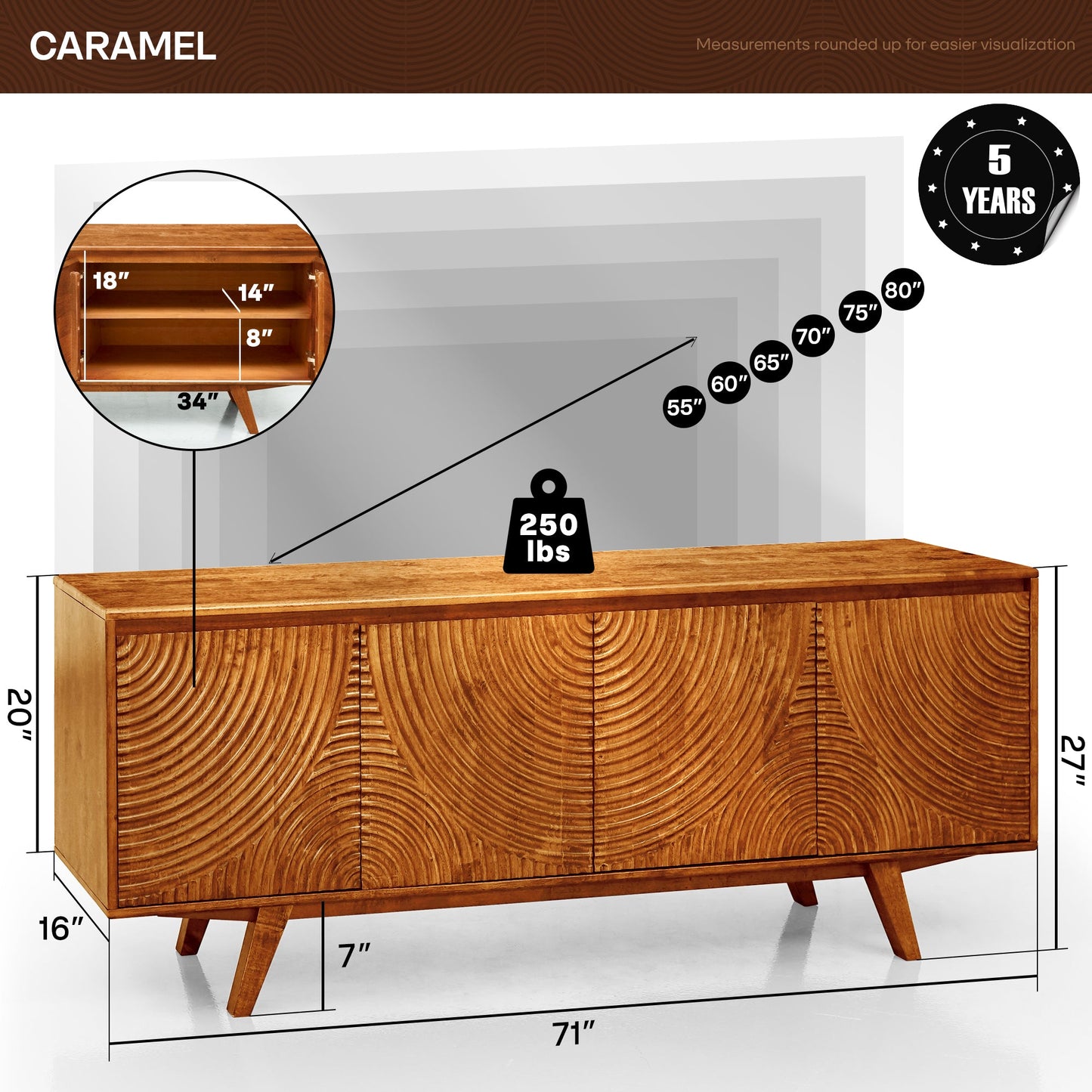 Acacia Harmony TV Stand with Storage for TVs up to 80"