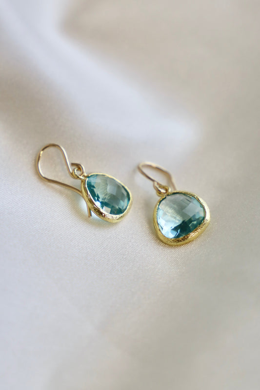 MEDIUM AQUAMARINE BEZEL EARRINGS - Fluent Trends