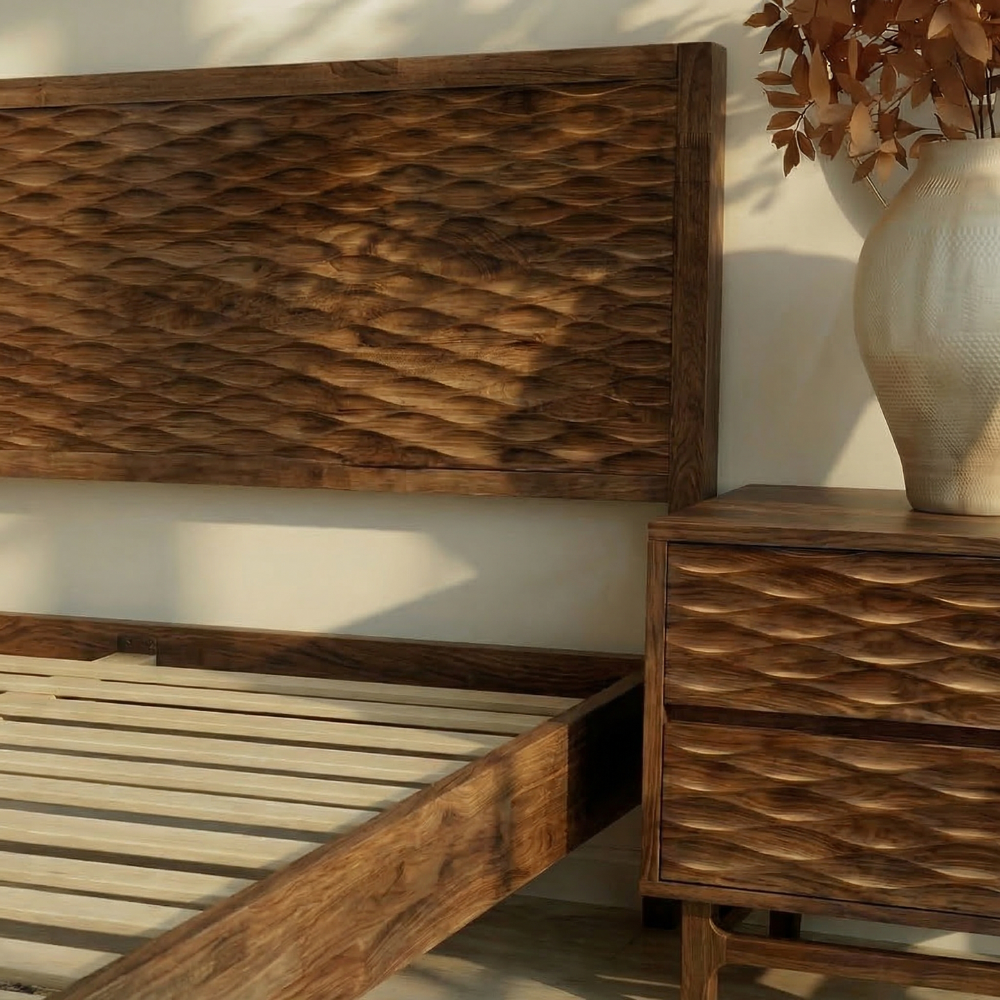 Acacia Elara Platform Bed Frame with Headboard