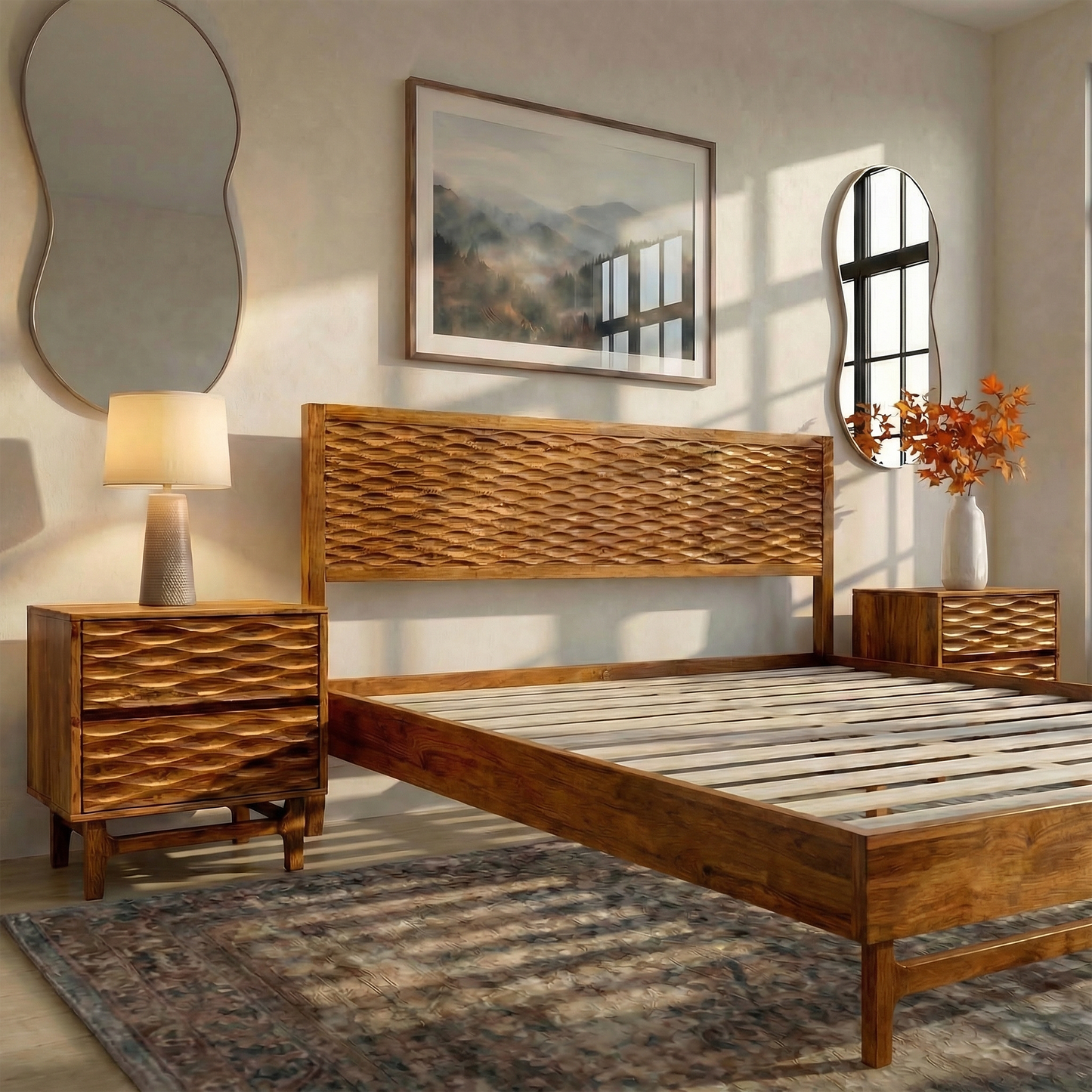 Acacia Elara Platform Bed Frame with Headboard