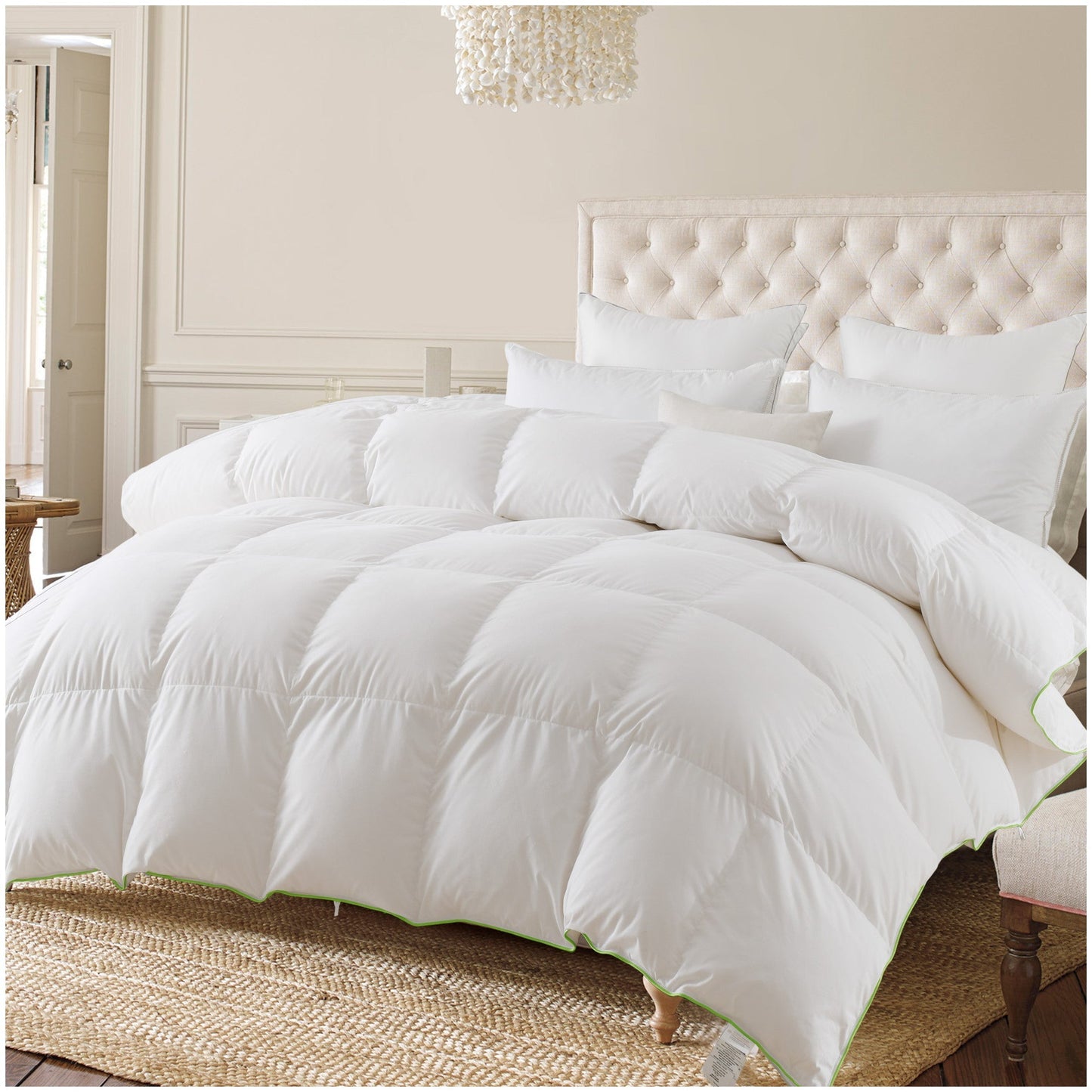Kasentex Ultra Soft Green Piped Edge Warm Heavy Weights Down Comforter, White, Room Decor, Graduation Gifts Kasentex