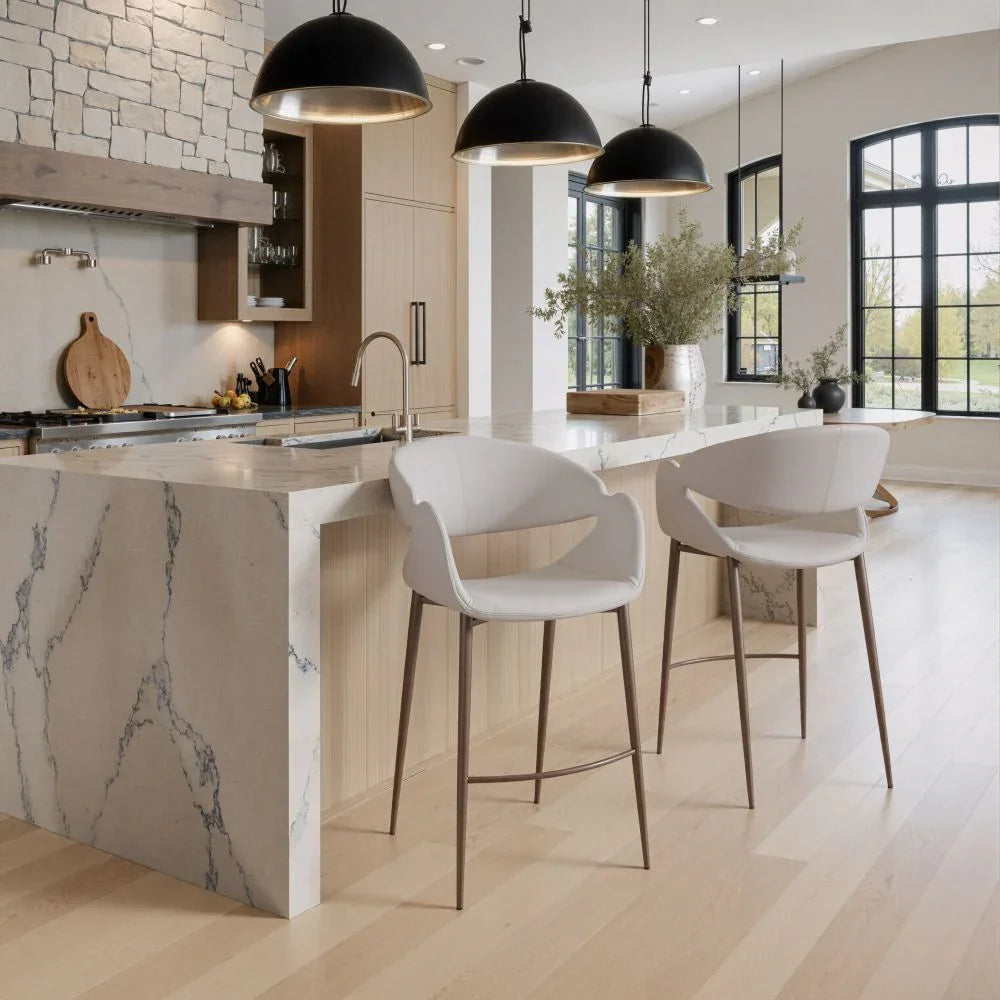 Luxury Walnut Finish Counter Seating for High End Kitchen Islands