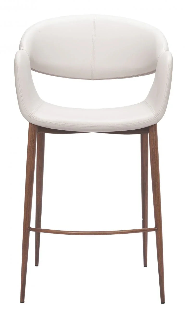 White Faux Leather Counter Stool Front View showing Sleek Silhouette