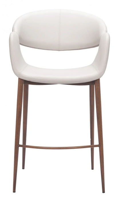White Faux Leather Counter Stool Front View showing Sleek Silhouette
