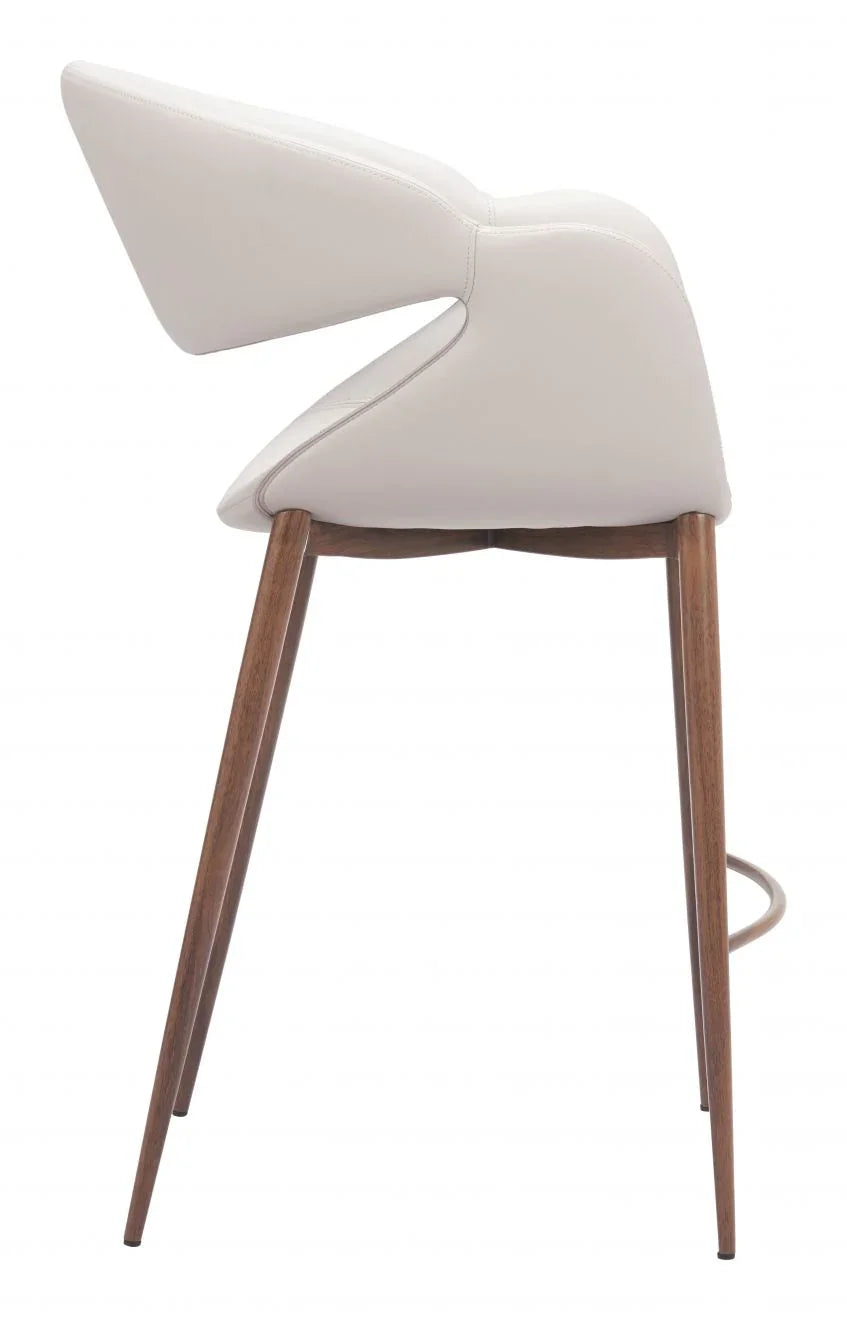 Mid Century Modern Profile of White and Walnut Counter Stool