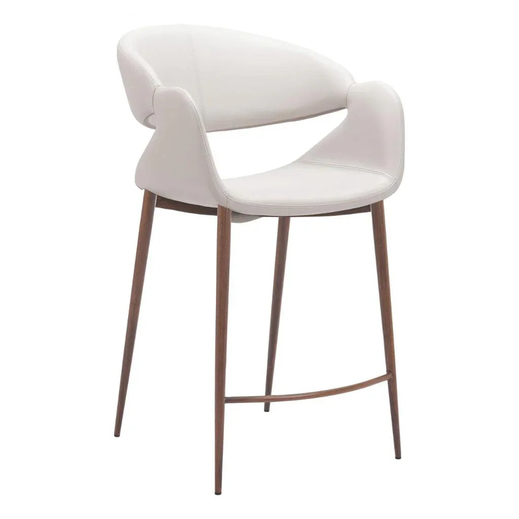 Limay Faux Leather Counter Stool in White with Walnut Steel Legs