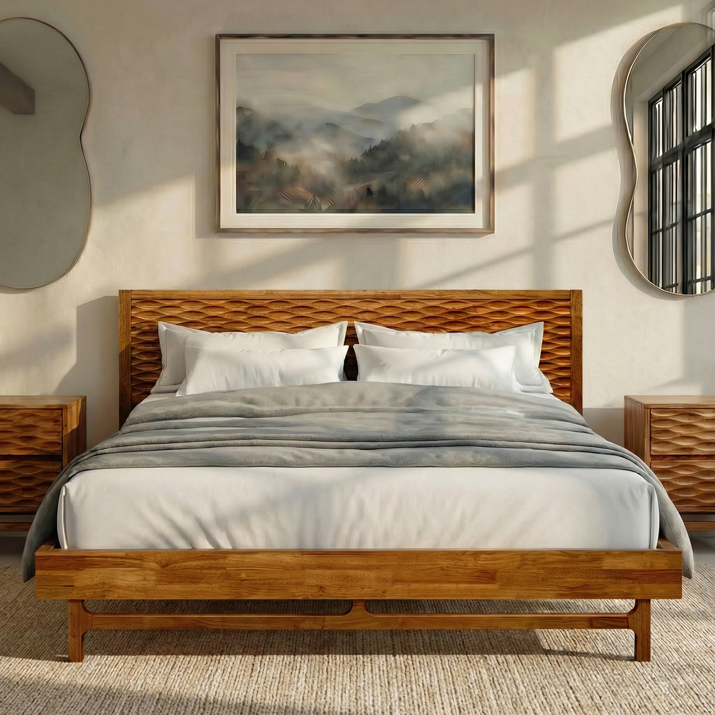 Acacia Elara Platform Bed Frame with Headboard