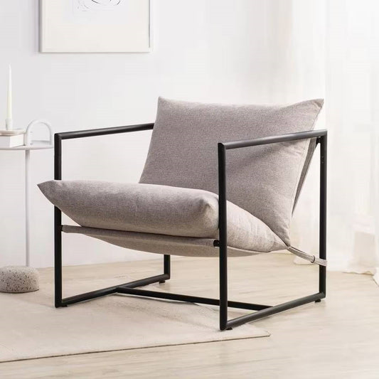 Modern Beige Grey Tan Oatmeal Upholstered Accent Chair with Metal Frame Melrose Home Design