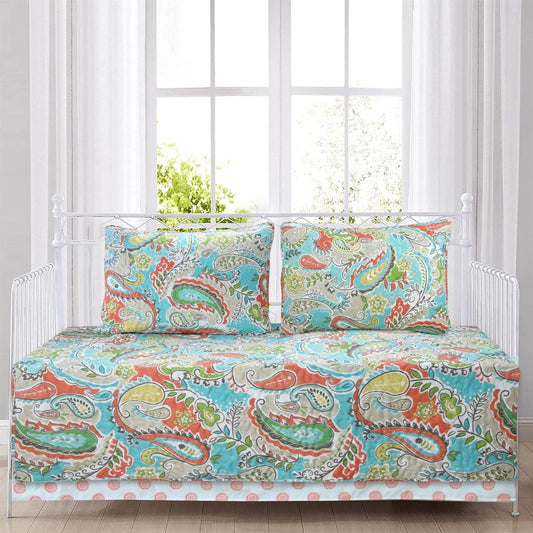 Aqua Paisley Floral 4 Piece Daybed Cover Set Melrose Home Design