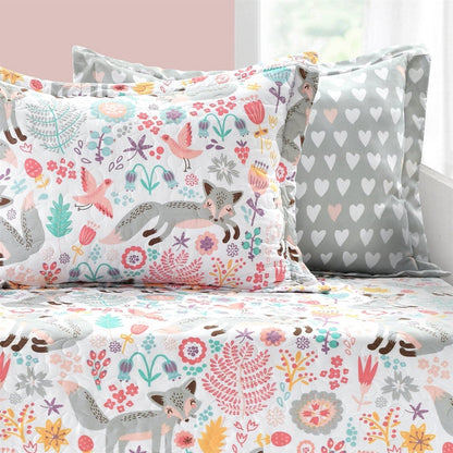 Pink Teal Orange Grey 6 Piece Floral Foxes Daybed Cover Bedding Set Melrose Home Design
