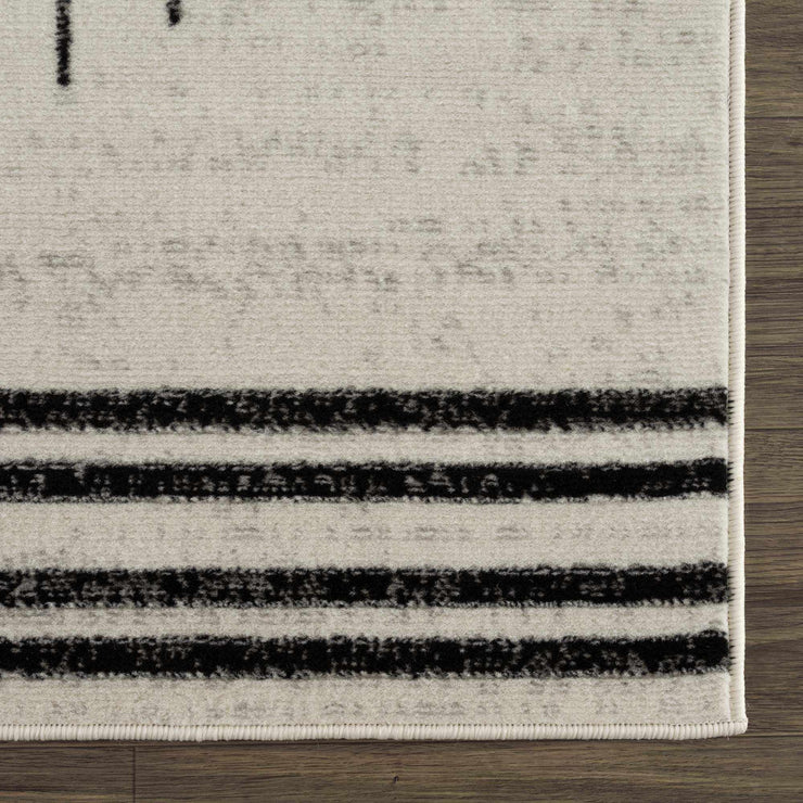 Angus Abstract Black & White Striped Area Rug - Modern Farmhouse Polypropylene, Non-Shedding, Hauteloom - Fluent Trends Rugs