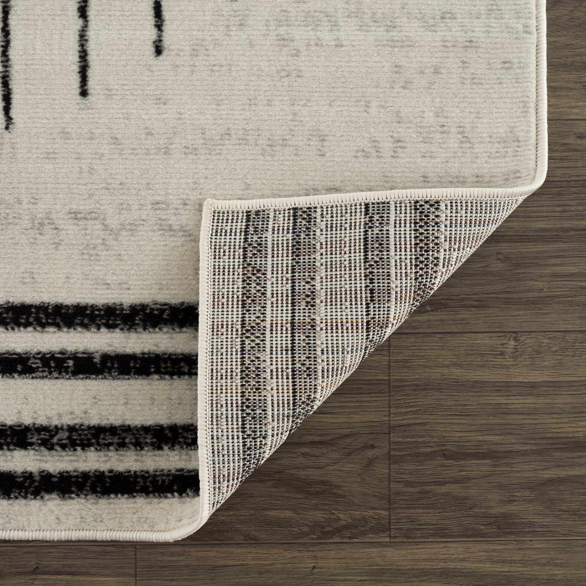 Angus Abstract Black & White Striped Area Rug - Modern Farmhouse Polypropylene, Non-Shedding, Hauteloom - Fluent Trends Rugs