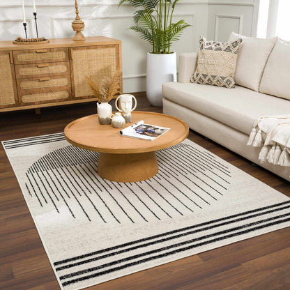 Angus Abstract Black & White Striped Area Rug - Modern Farmhouse Polypropylene, Non-Shedding, Hauteloom