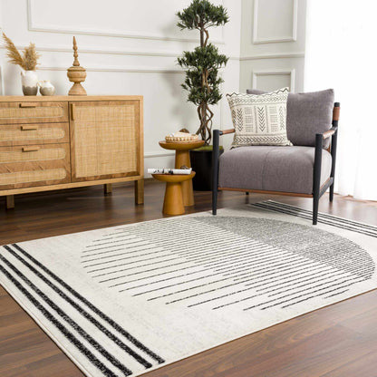 Angus Abstract Black & White Striped Area Rug - Modern Farmhouse Polypropylene, Non-Shedding, Hauteloom