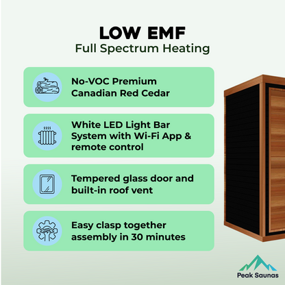 Peak Saunas Fuji 2-Person Full Spectrum Infrared Sauna with XL Medical-Grade Red Light Therapy & Smart WiFi App Control Peak Wellness USA