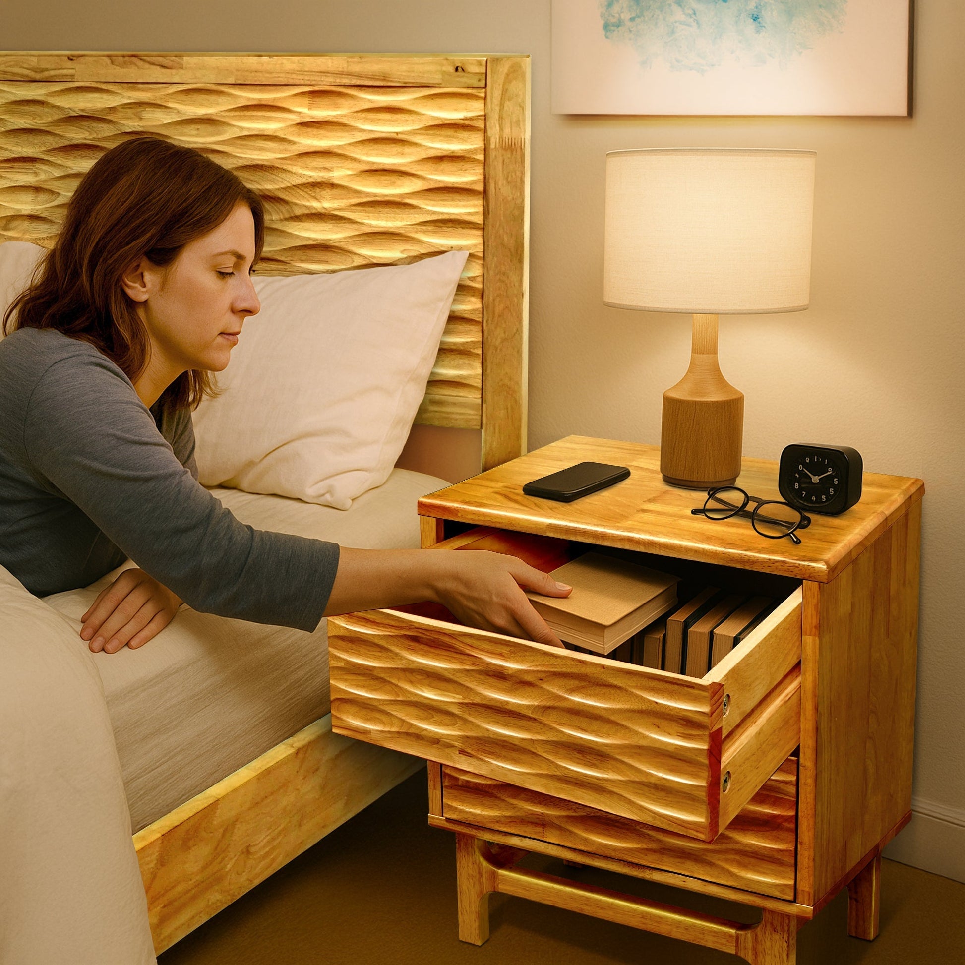 Acacia Elara Nightstand with 2 Drawers Megsu