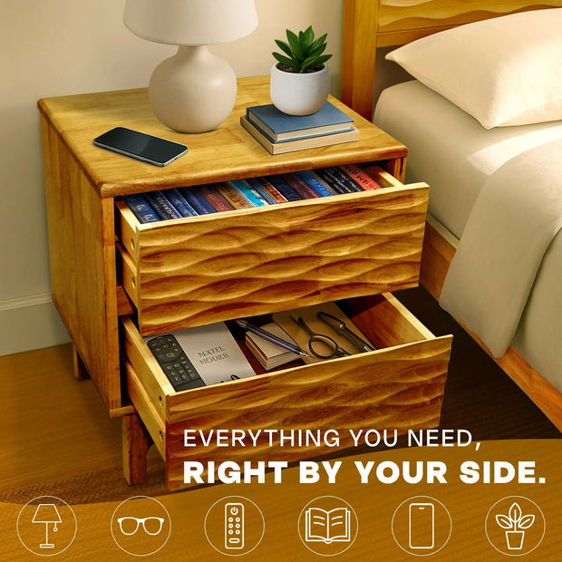 Acacia Elara Nightstand with 2 Drawers - Fluent Trends