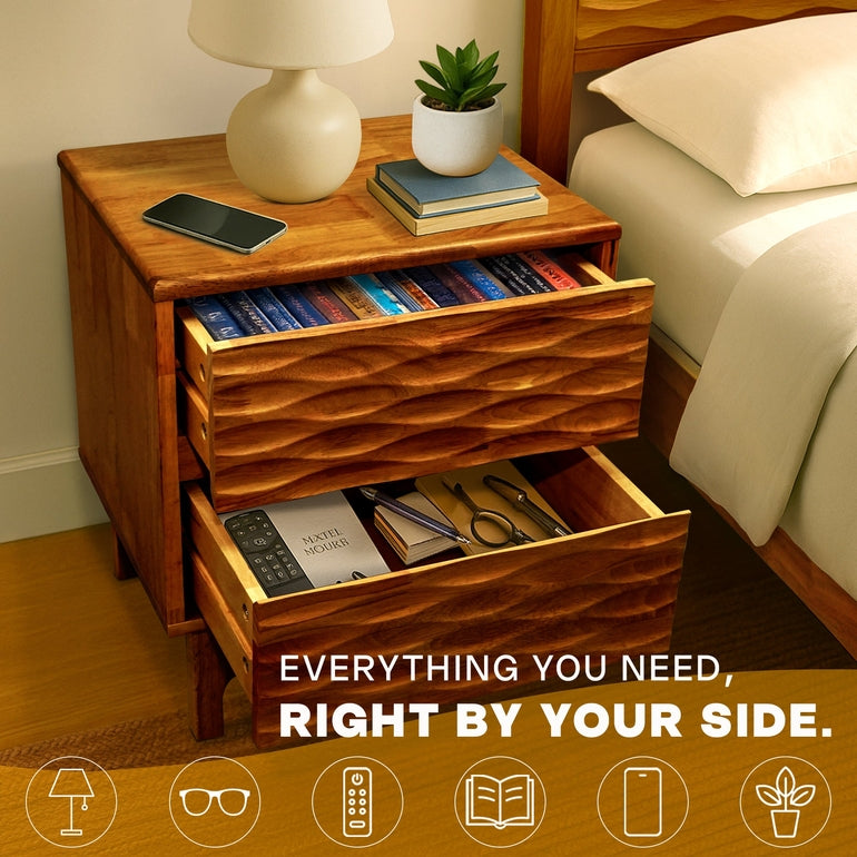 Acacia Elara Nightstand with 2 Drawers