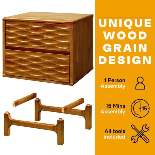 Acacia Elara Nightstand with 2 Drawers - Fluent Trends