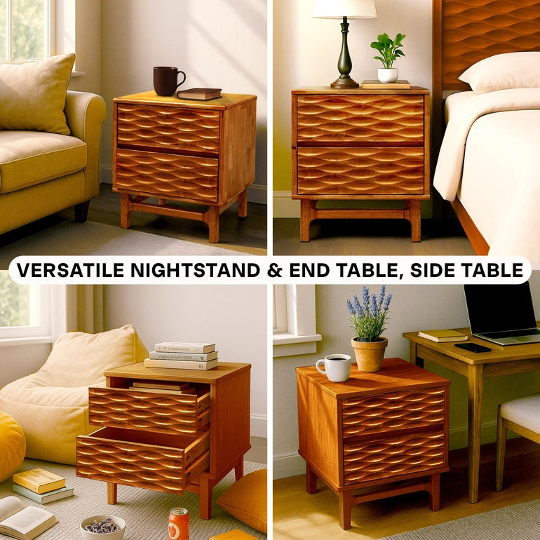 Acacia Elara Nightstand with 2 Drawers