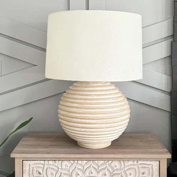 Weathered Cream Round Table Lamp - Fluent Trends