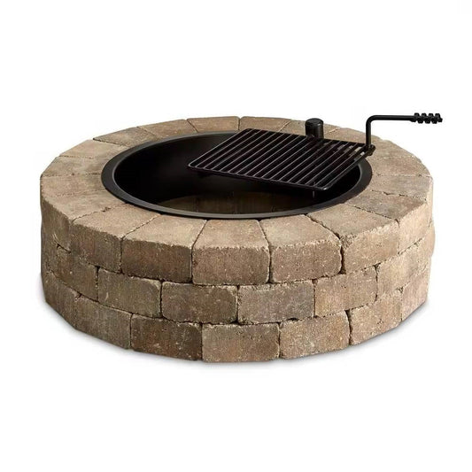 48-in Outdoor Round Concrete Block Stone Fire Pit Kit with Cooking Grill Grate Melrose Home Design