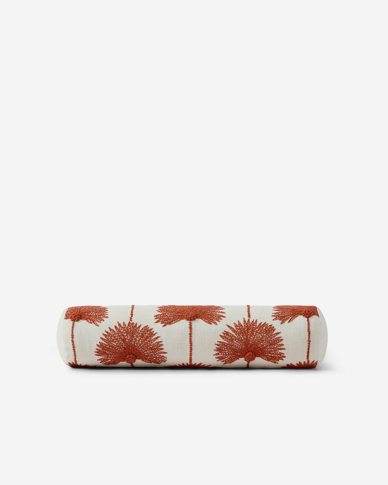 Sunday Citizen Palm Leaf Embroidered Bolster Pillow Sienna Off White flat lay 