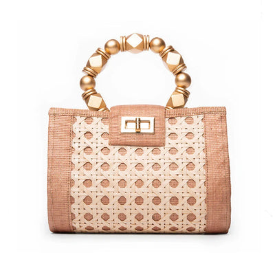 THE MILA Tan & Gold Rattan Woven Handbag - Fluent Trends
