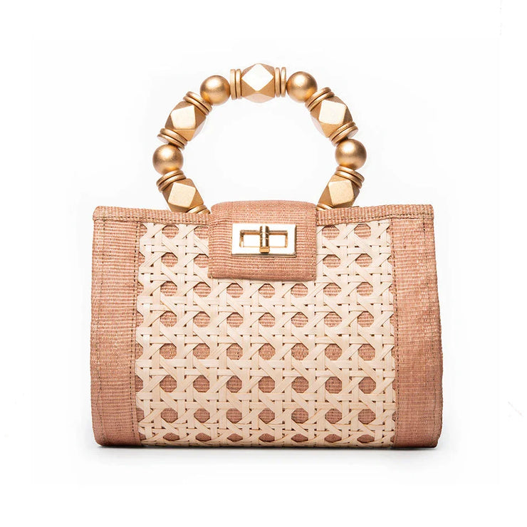 THE MILA Tan & Gold Rattan Woven Handbag - Fluent Trends