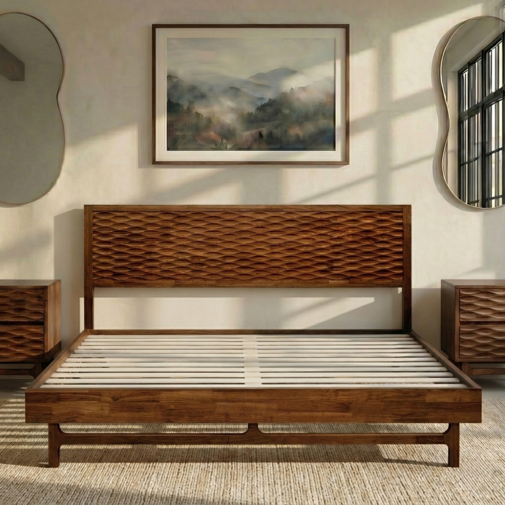 Acacia Elara Platform Bed Frame with Headboard