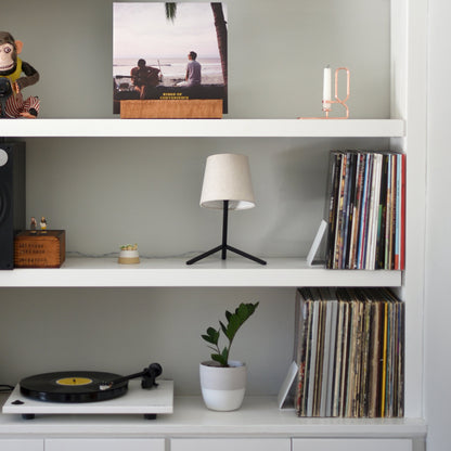Tokyo I Table Lamp: Solid Brass or Recycled Steel with Unbleached Cotton Shade
