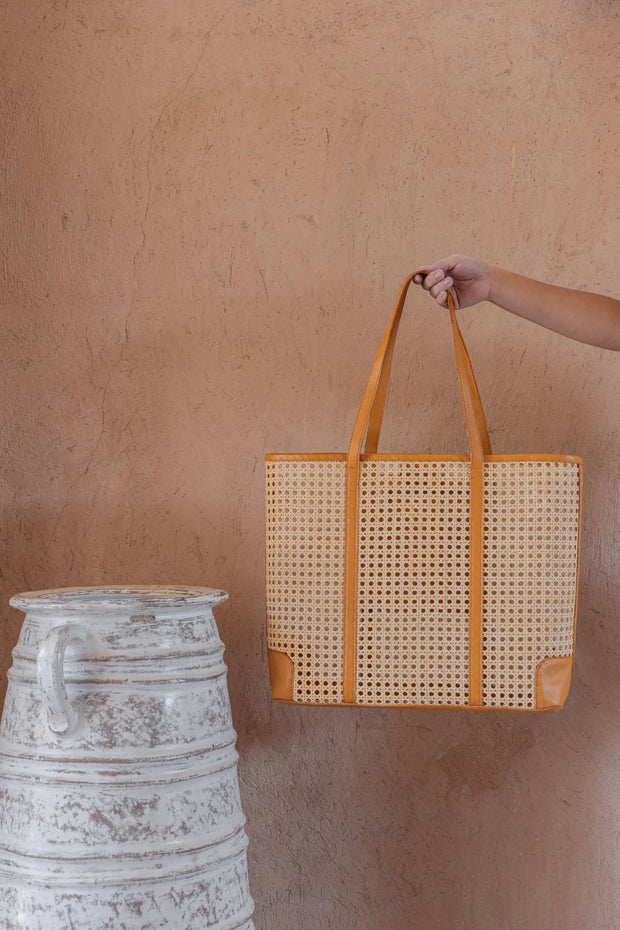 Dian Leather and Rattan Tote Bag - Fluent Trends