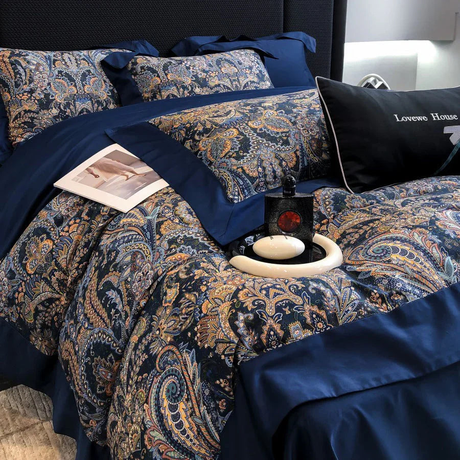 Vintage European Elegant Printed Cotton Sateen Bedding Set | 3CARATS - Fluent Trends Bedding Set