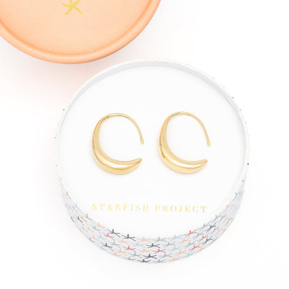 Crescent Moon Thread Drop Earrings in 14K Gold Plated