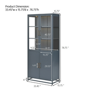 Modern Style 76.75'' Tall Steel Display Cabinet with Double Glass Doors, LED Lights, 3-Sided Glass for Collectibles - Dark Blue - Fluent Trends