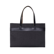 Black Leather & Canvas Tote Bag with Pockets - Fluent Trends