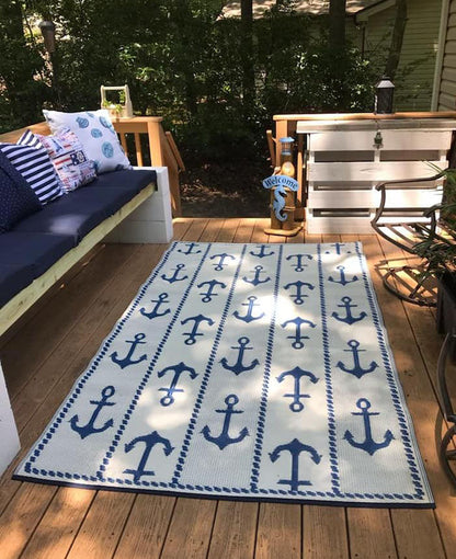 Anchor Blue & White Outdoor Mat / Rug