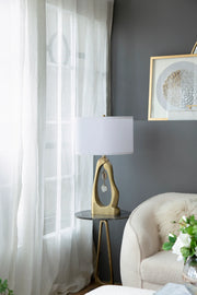 Modern Gold Geode Table Lamp with White Drum Shade & Agate Accents, 27.5" H - Fluent Trends - Fluent Trends