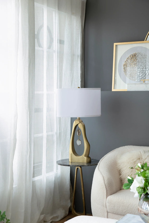 Modern Gold Geode Table Lamp with White Drum Shade & Agate Accents, 27.5" H - Fluent Trends - Fluent Trends