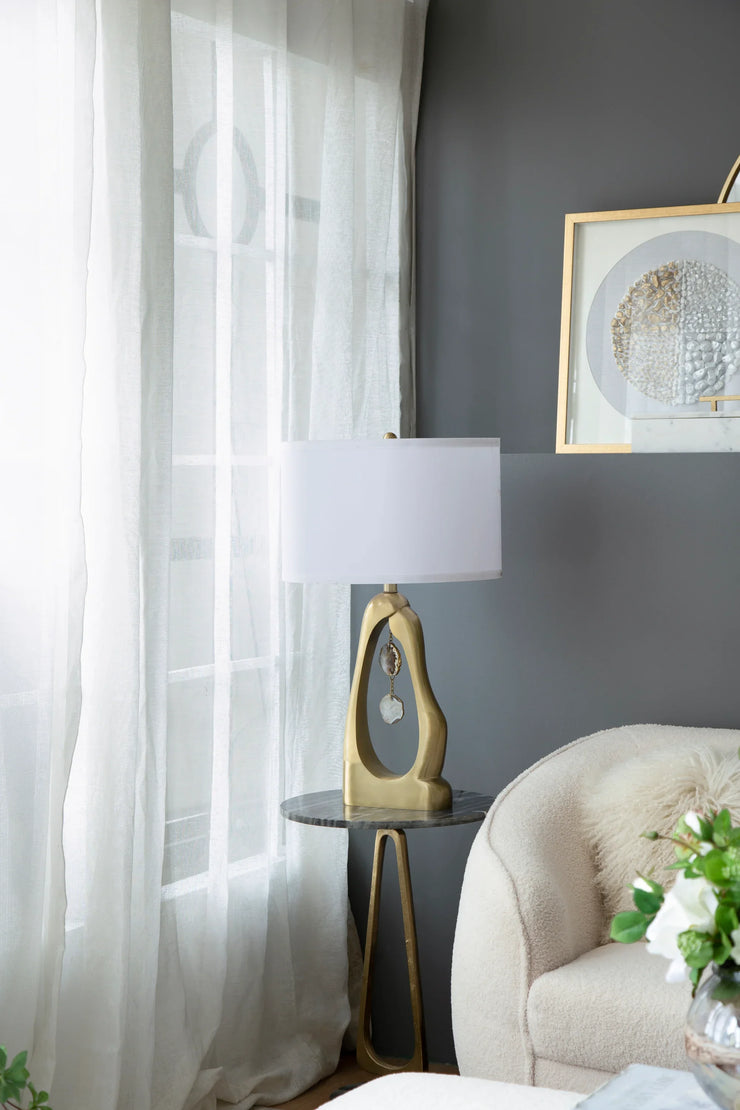 Modern Gold Geode Table Lamp with White Drum Shade & Agate Accents, 27.5" H - Fluent Trends - Fluent Trends