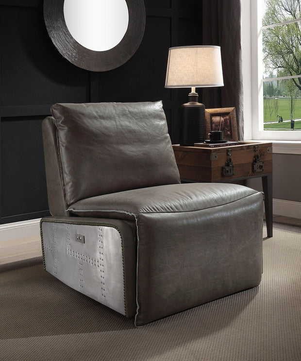 Metier Gray Top Grain Leather & Aluminum Power Motion Recliner - Fluent Trends