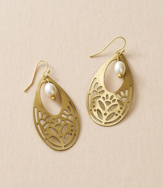 Adhya Teardrop Pearl Earrings - Gold Cutout