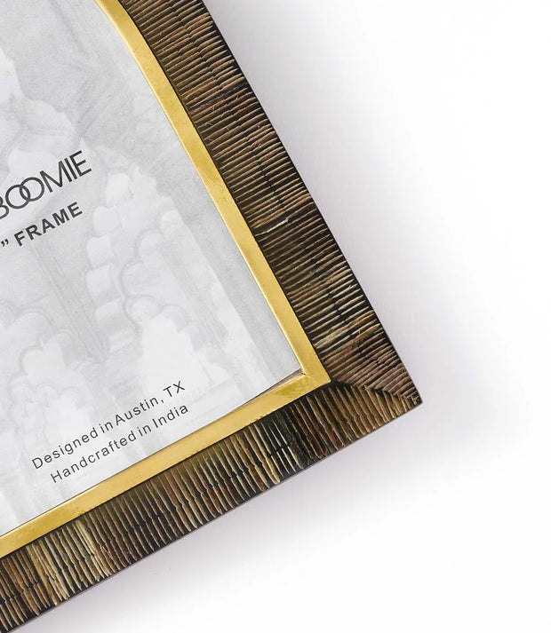 Kerala 5x7 Arch Picture Frame - Carved Horn, Brass Inlay - Fluent Trends