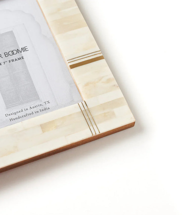 Mukhendu 5x7 Cream Picture Frame - Carved Bone, Brass Bar - Fluent Trends