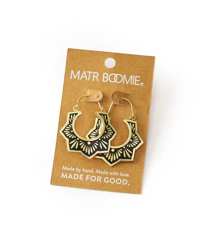 Nisha Lotus Hoop Earrings - Gold, Black - Fluent Trends