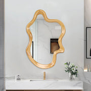 Irregular Wall Mirror with Natural Wood Frame - 33.46" x 22.24" - Fluent Trends