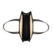 Classic Rattan and Black Leather Tote Shoulder Bag - Fluent Trends